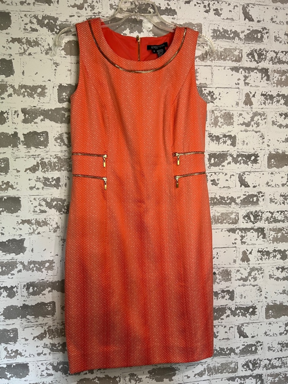 Etcetera Vibrant coral  Sheath Dress with Gold Zip Details